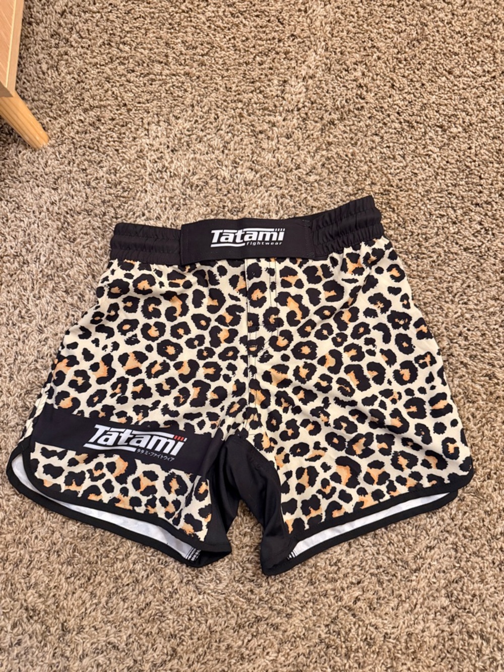 Adult Leopard Print Athletic Shorts - Black/Tan